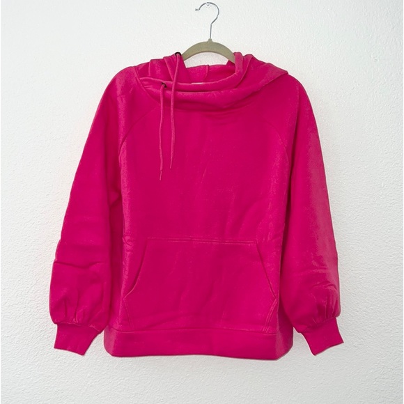 ZENANA • Hot Pink Side Tie Longline Hoodie with Kangaroo Pocket - Picture 2 of 5